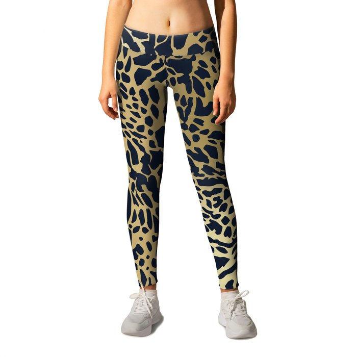 Leopard Print Pattern, Navy Blue and Gold Leggings