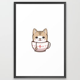 cute cat in tea cup Framed Art Print