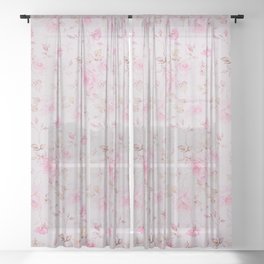 Modern Vintage Blush Pink  Romantic Floral Pattern Sheer Curtain