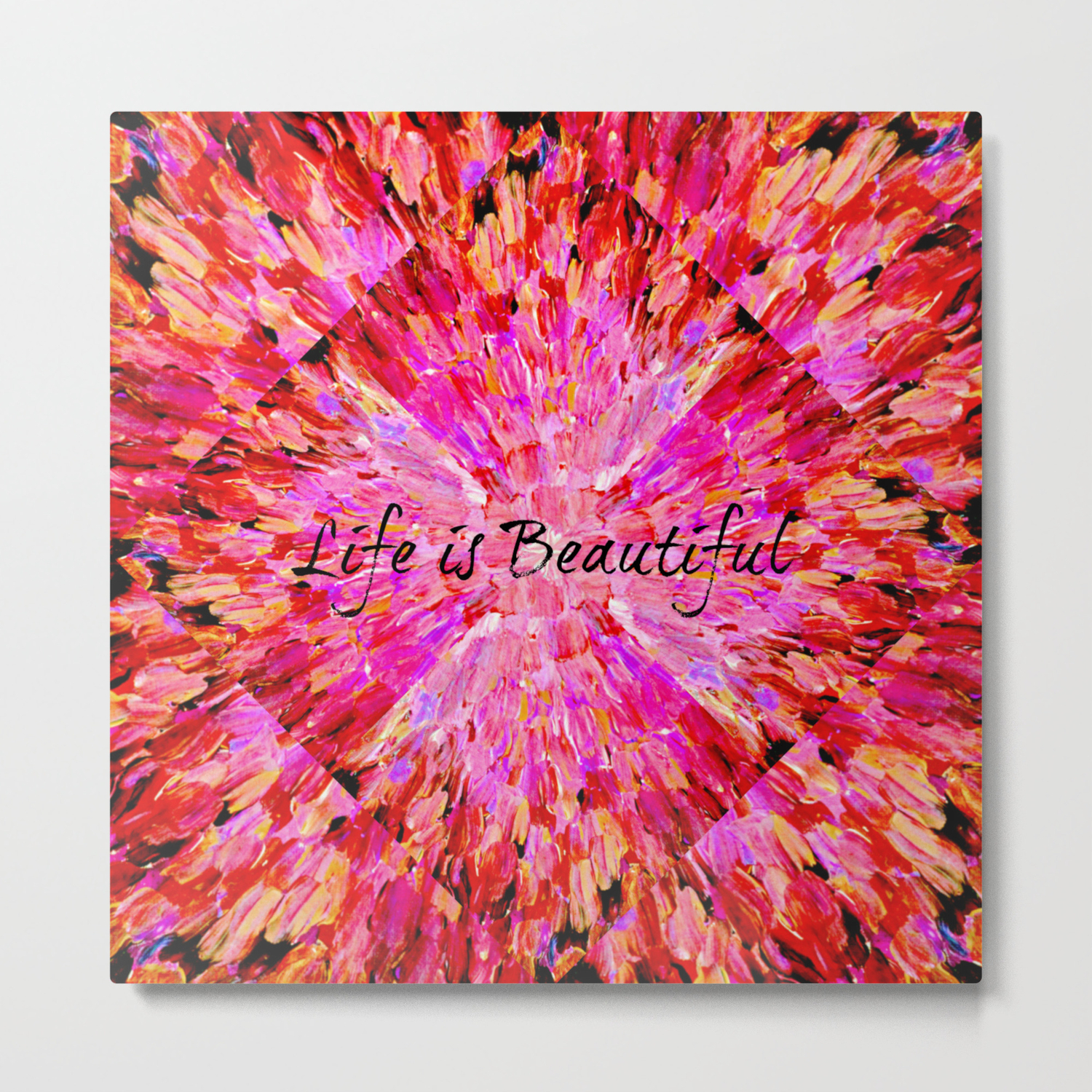 Life Is Beautiful Bold Pink Bird Feathers Ocean Waves Painting Sea