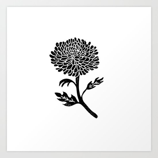 Black chrysanthemum 6x9 linocut print