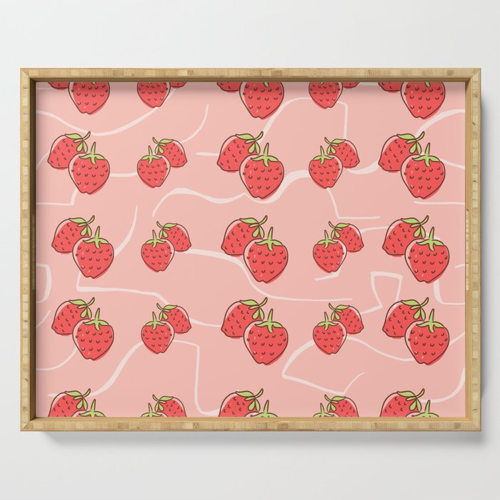 Cute Pink Strawberry Pattern Serving Tray