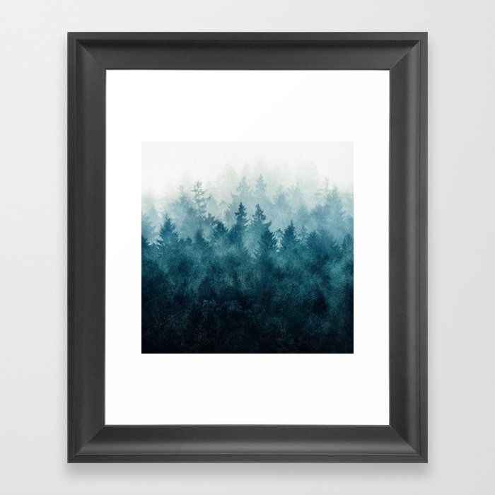 The Heart Of My Heart // So Far From Home Of A Misty Foggy Wild Forest Covered In Blue Magic Fog Framed Art Print