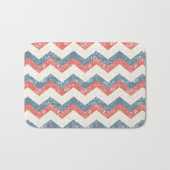 Maritime Navy Chevron ZigZag in Red White Blue Bath Mat
