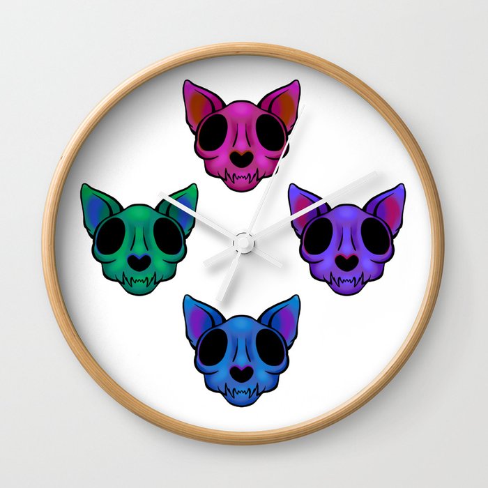 Skull Kitten Wall Clock