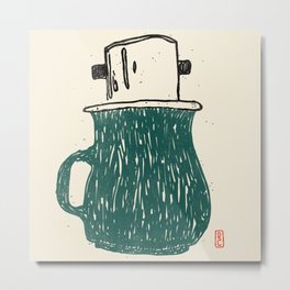 Ca Phe - Vietnamese Coffee // Teal Metal Print | Digital, Curated, Vintage, Rustic, Printmaking, Espresso, Vietnamesefood, Jeweltone, Coffee, Illustration 