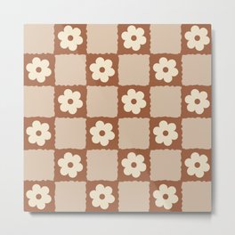 Retro Flower Checker in Brown Metal Print | 70Sstyle, Midcentury, Checker, Daisy, Checkered, Sixties, Curated, Brown, Pattern, Digital 