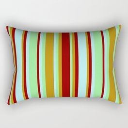 [ Thumbnail: Light Green, Dark Goldenrod, Dark Red, and Turquoise Colored Lines/Stripes Pattern Rectangular Pillow ]