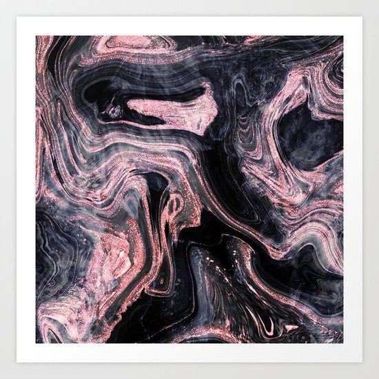 Stylish Rose Gold Abstract Marbleized Design Art Print By Inovarts