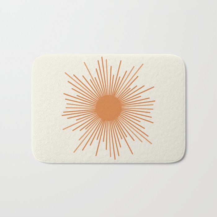Retro Minimalist Sun in Orange and Off White Cream Bath Mat by