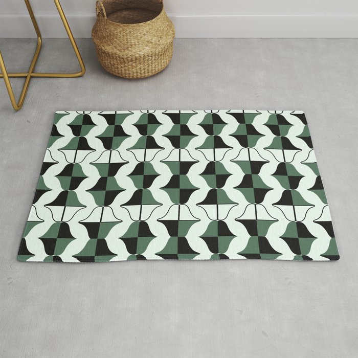 Whale Song Midcentury Modern Retro Arcs Abstract Green Rug