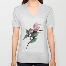Sumie and watercolour pink camellia V Neck T Shirt