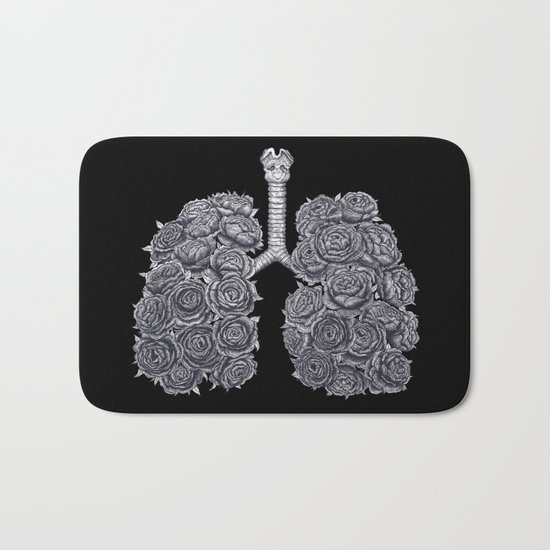 Lungs with peonies on black Bath Mat