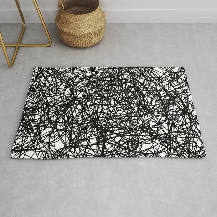 Angry Scribbles - Black and white, abstract, black ink scribbles pattern Rug