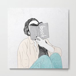 Woman is reading a spring vacation book. Metal Print