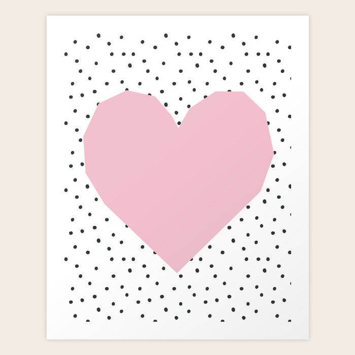 Heart Wall Art Nursery Baby Girl Poster Pink Decor Dots Print By Lilabluestudio