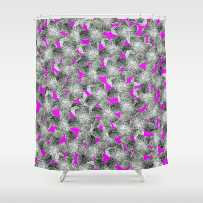 Watercolor flowers, violets. Seamless pattern with gray wild field flowers on pink background. Best for prints, fabric, backgrounds, wallpapers, covers and packaging, wrapping paper. Shower Curtain