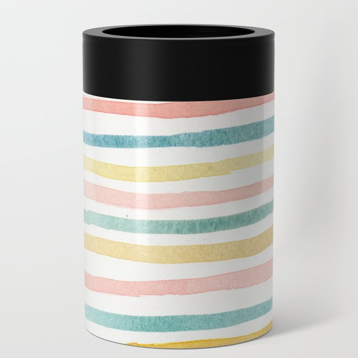 Pink, Teal, and Gold Stripes Can Cooler