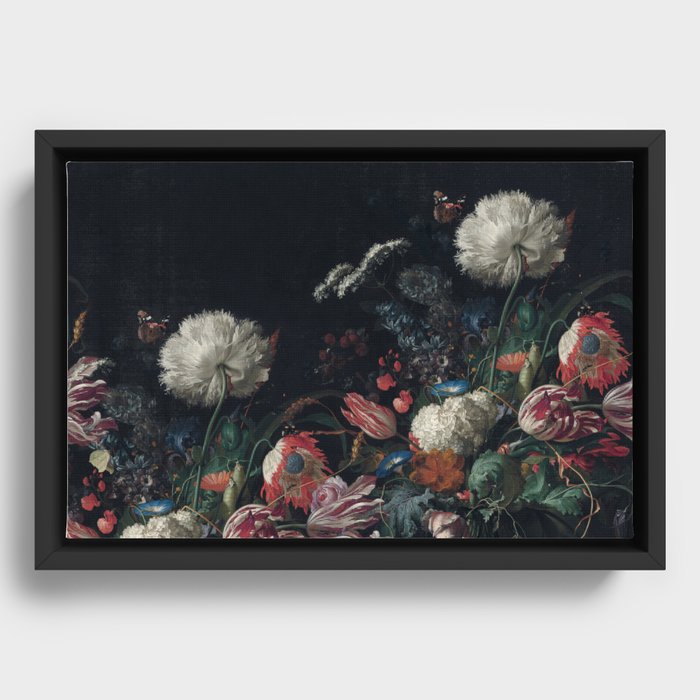 Dutch dark Dramatic Floral arrangement Framed Canvas