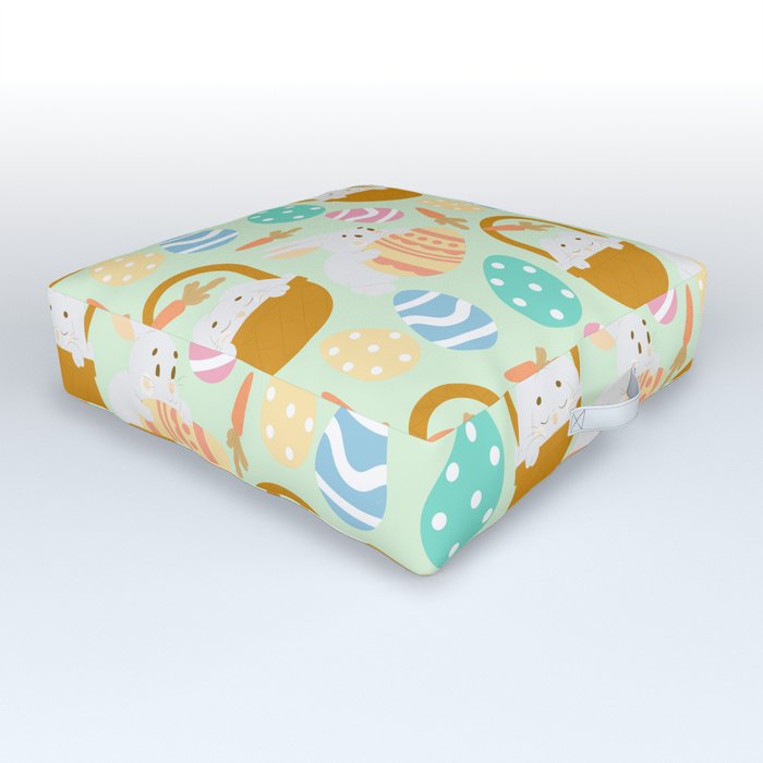 Colorful Pastel Easter Egg Rabbit Pattern Outdoor Floor Cushion