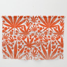 Modern Botanical Cannabis And Flowers Bold Red Wall Hanging