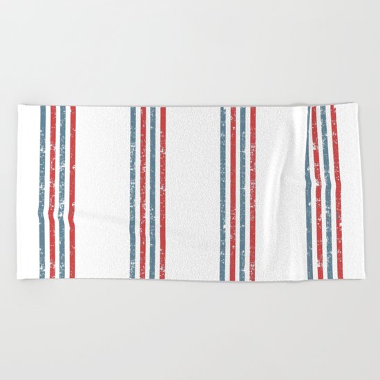 Maritime Beach Pattern- Red and Blue Stripes on White- Vertical #Society6 Beach Towel