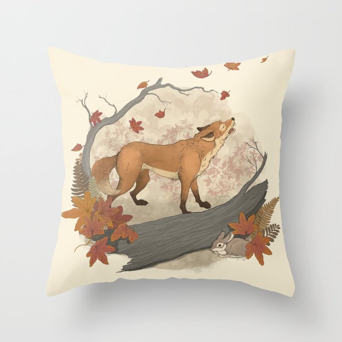 Fox and rabbit Throw Pillow