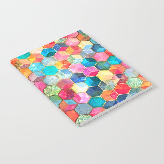 Crystal Bohemian Honeycomb Cubes - colorful hexagon pattern Notebook