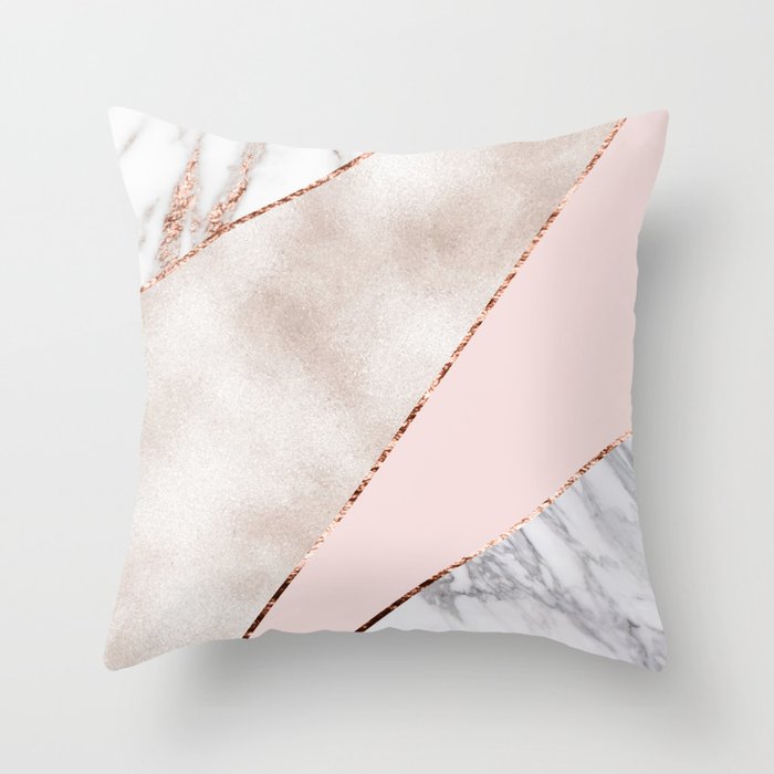 Spliced mixed rose gold marble Throw Pillow by marbleco Society6