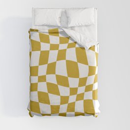 Warped Checkered Pattern (mustard yellow/white) Duvet Cover