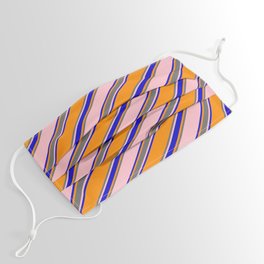 [ Thumbnail: Pink, Blue, Dark Orange, and Dim Gray Colored Pattern of Stripes Face Mask ]