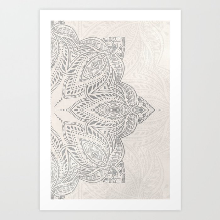 Off White Gray Mandala Botanical Ethnic Graphic Design #643b Art Print