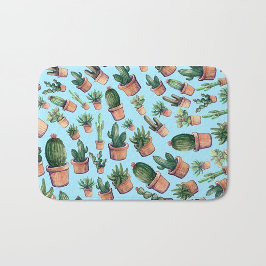 Blue cactus invasion Bath Mat