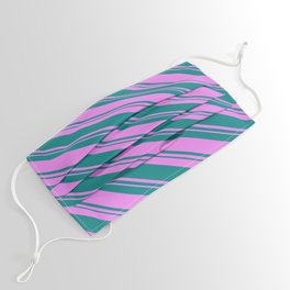 [ Thumbnail: Teal and Violet Colored Striped/Lined Pattern Face Mask ]