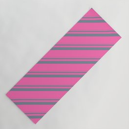[ Thumbnail: Light Slate Gray and Hot Pink Colored Pattern of Stripes Yoga Mat ]