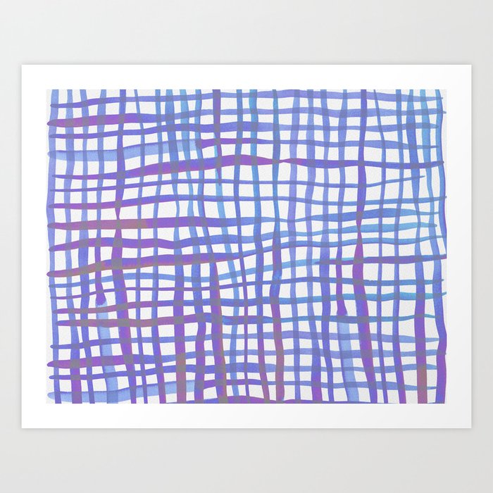 Watercolor doodle gingham - ultra violet Art Print