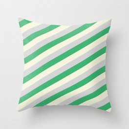 [ Thumbnail: Beige, Light Grey & Sea Green Colored Lined Pattern Throw Pillow ]