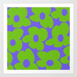 Large Spring Green Retro Flowers Bright Purple Background #decor #society6 #buyart Art Print