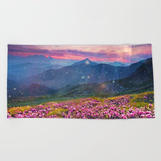 Blooming mountains Beach Towel