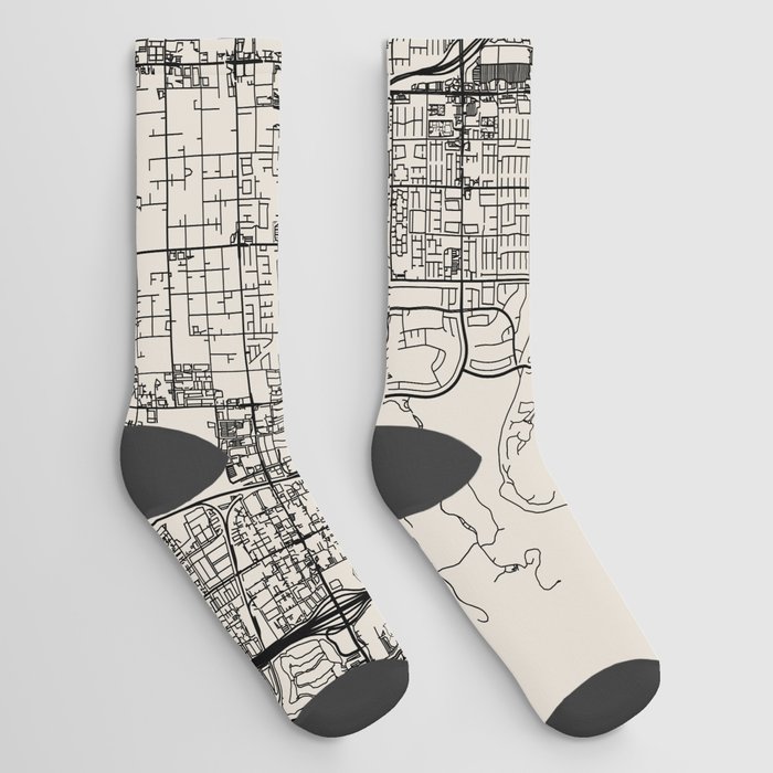 Spring Valley USA - City Map Drawing - Black and White - Aesthetic Design Socks