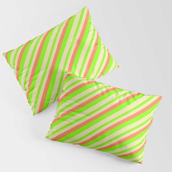 Coral, Chartreuse, and Pale Goldenrod Colored Lined/Striped Pattern Pillow Sham
