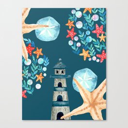 Lighthouse And Starfish Canvas Print