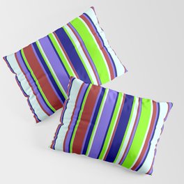 [ Thumbnail: Colorful Brown, Medium Slate Blue, Blue, Chartreuse & Light Cyan Colored Striped/Lined Pattern Pillow Sham ]