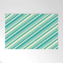 [ Thumbnail: Light Yellow and Light Sea Green Colored Lines Pattern Welcome Mat ]