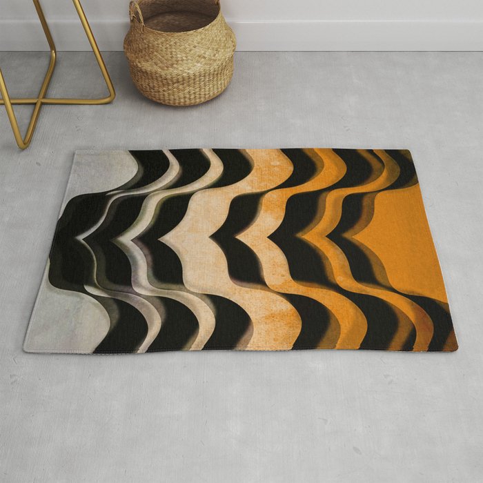 Torii | Modern Japanese Arches Curvature | Abstract Retro Line Art | Deep Gold Neutral Ombre Rug