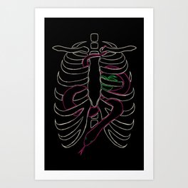 A Weight on the Chest Art Print | Gore, Skeleton, Ribs, Snake, Bones, Graphicdesign, Digital 