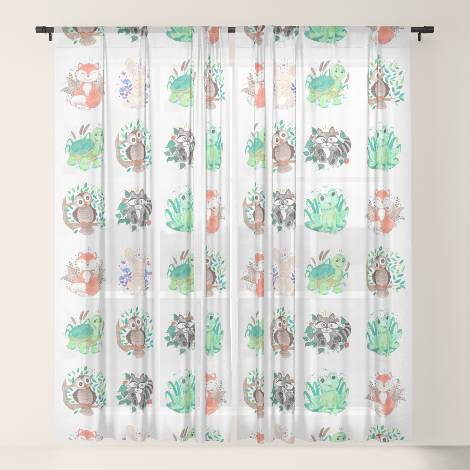 Woodland Creatures Wallpaper Sheer Curtain By Rockandroarcreative
