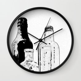 Drawing of Antique Bottles Black & White Wall Clock
