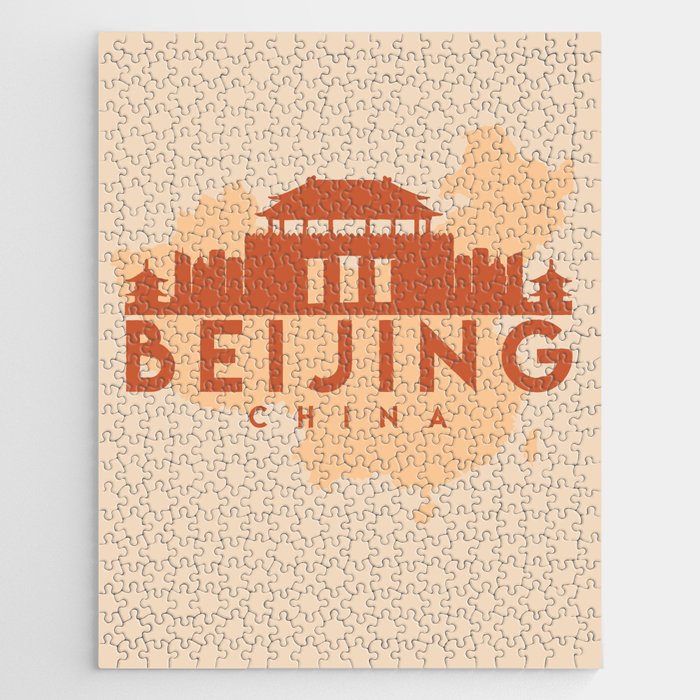 BEIJING CHINA CITY MAP SKYLINE EARTH TONES Jigsaw Puzzle
