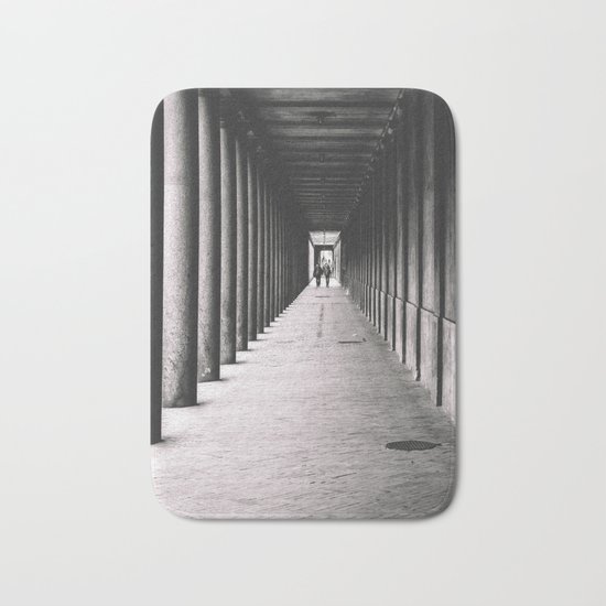 Arcade with columns in Copenhagen, architecture black and white photography Bath Mat